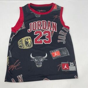 Jordan 23 Boys Mesh Jersey Size 7 (6-7Y) Black Red Chicago Bulls Graphic Print
